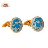 Enamel Gold Plated 925 Silver Cufflinks