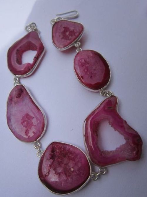 96 cts 8 inch 6 pcs pink druzy sterling silver coated ready to wear bracelet 