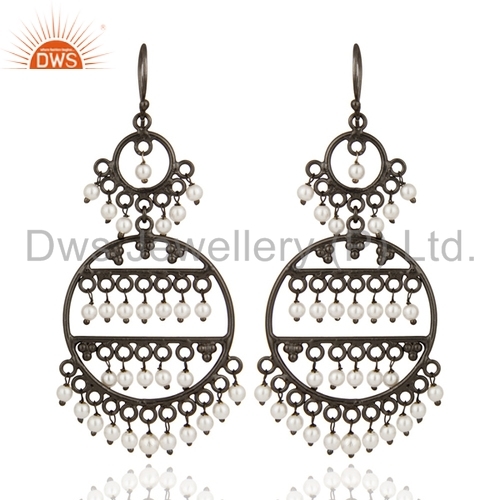 Rhodium Plated Silver 925 White Pearl Earrings