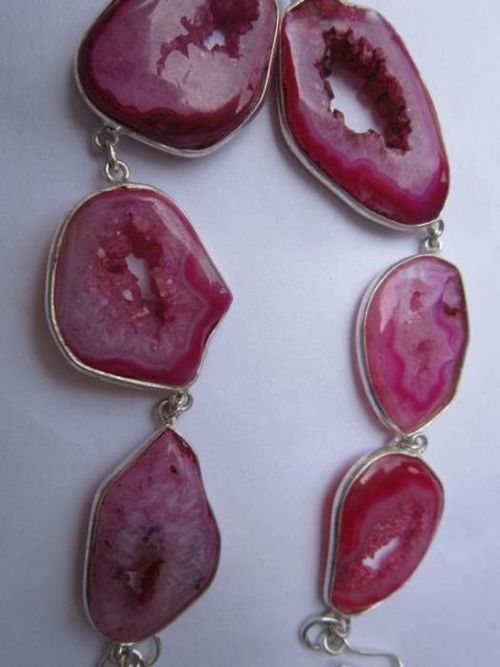 122Cts 8 Inch 6 Pcs Pink Druzy Sterling Silver Coated Ready To Wear Bracelet  Weight: 5-20 Grams (G)