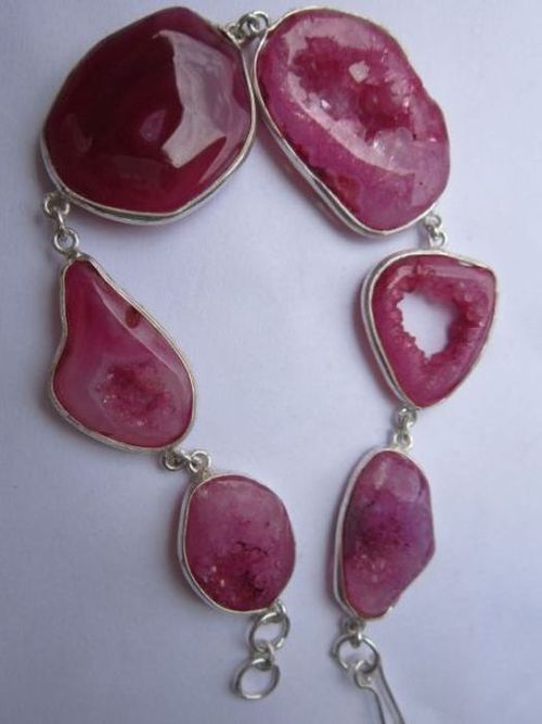 103cts 8 inch 6 pcs pink druzy sterling silver coated ready to wear bracelet 