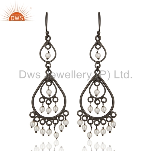 Rhodium Plated Silver 925 White Pearl Earrings