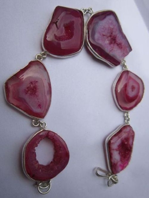 115cts 8 inch 6 pcs pink druzy sterling silver coated ready to wear bracelet 