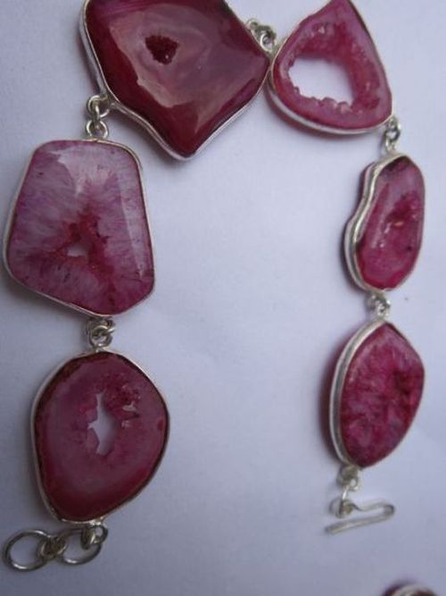 100cts 8 inch 6 pcs pink druzy sterling silver coated ready to wear bracelet 
