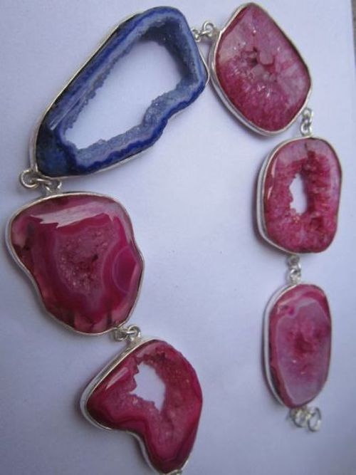 134cts 8 inch 6 pcs pink druzy sterling silver coated ready to wear bracelet 