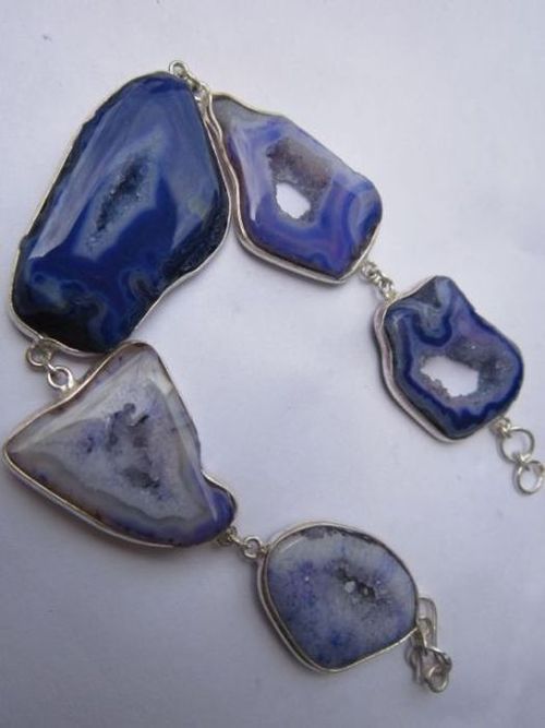 122cts 8 inch 5 pcs blue druzy sterling silver coated ready to wear bracelet 
