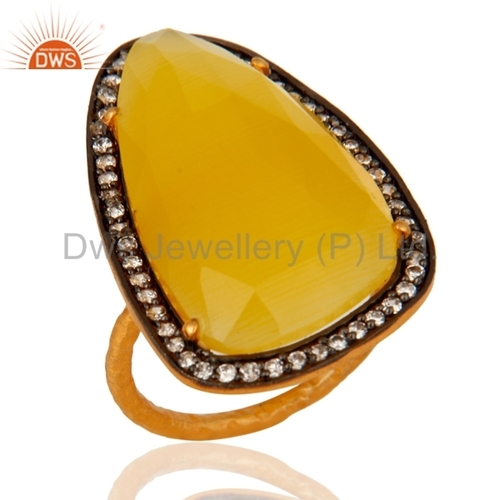 Yellow Moonstone 18kt Gold Plated Sterling Silver Ring
