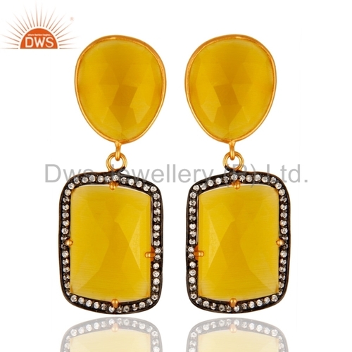 Gold-Plated Sterling Silver Drop Earrings - Moonstone Design, Exquisite Clarity and Luster, Simple and Classy Appeal, Long-lasting Fashionable Accessory