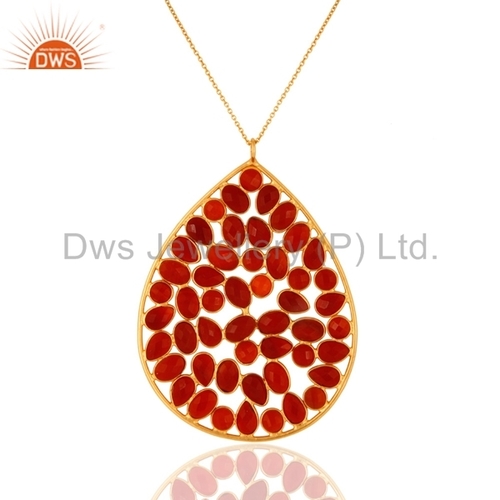 Gold Plated Sterling Silver Red Onyx Pendant