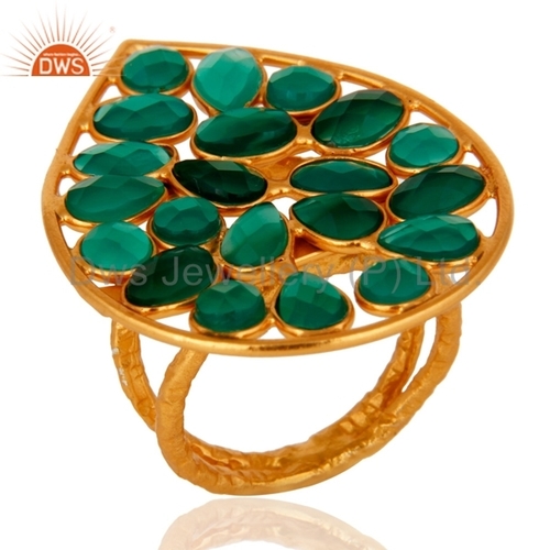 Gold Plated 925 Silver Green Onyx Ring