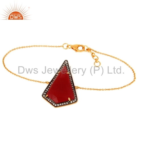 Red Aventurine 22K Gold Plated Bracelets - 7-8 Inch, Lobster Clasp | Elegant Design, Gemstone Accent, Luxury Appeal