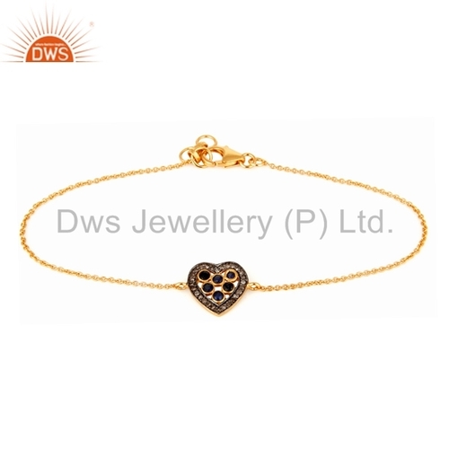 Pave Diamond Blue Sapphire 18K Gold Plated bracelet