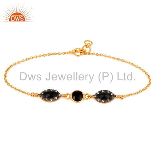 18ct Gold Vermeil Sterling Silver Black Onyx Bracelet