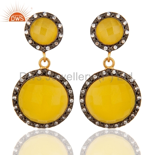 Sterling Silver Gold Plated Yellow Moonstone Earrings - 15x10 mm, Bezel Set, Elegant Stylish Accessory