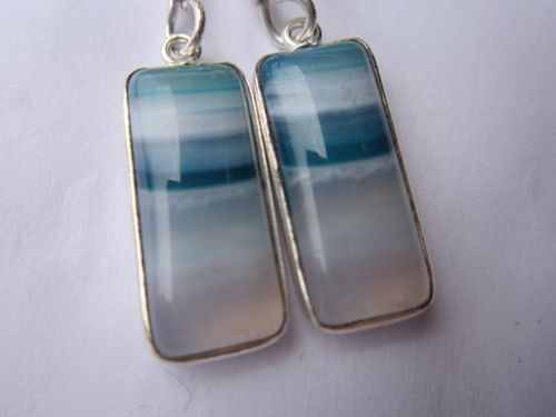 ONE PAIR MULTI CHALCEDONY STERLING SILVER PLATED EARRINGS #1605