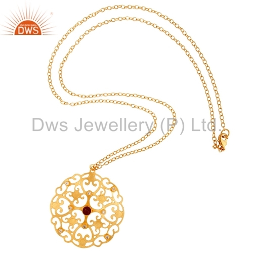 CZ & Red Aventurine Gold Vermeil Brass Pendant