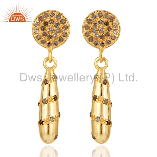 Round Brilliant Cut Wholesale Pave Set Diamond Solid Gold Earrings