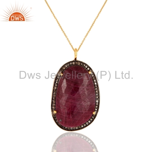 Pave Diamond Ruby Sterling Silver Pendant