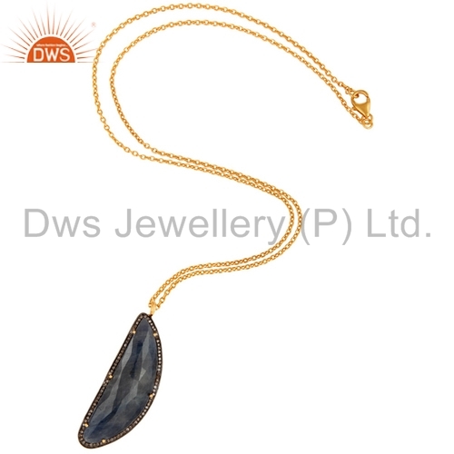 Blue Sapphire Pave Diamond Pendant Jewelry