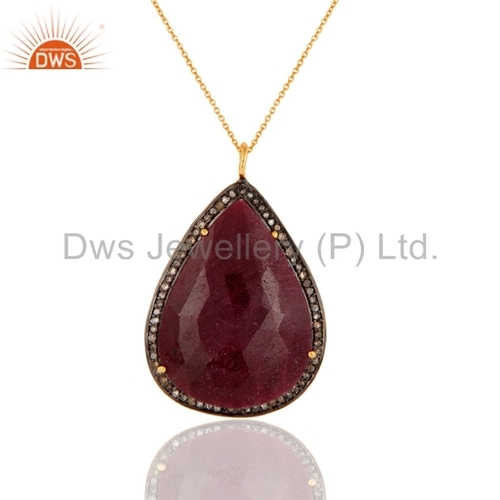 Ruby Pave Diamond 18K Gold Plated Pendant