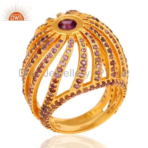 Amethyst Halo 18K Gold Plated Ring