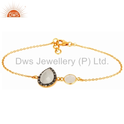 Sterling Silver Gold Plated Zircon Gemstone Bracelet - Chain & Link Design Elegant Gift for Women