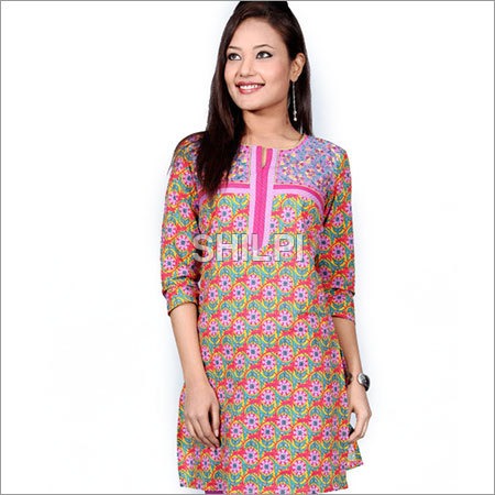 Printed Cotton Kurta with Embroidered Yoke - Size S, M, L, XL, XXL | Lightweight, Quick Dry, Washable, Orange & Mix Patterned Texture