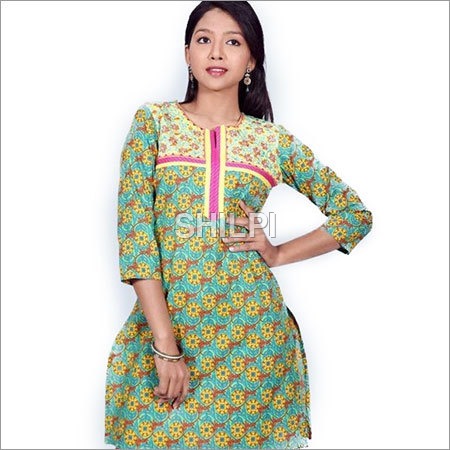 Floral Printed Kurta with Embroidered Yoke - Cotton, S M L XL XXL, Green | Light in Weight, Quick Dry, Washable, Printed Texture