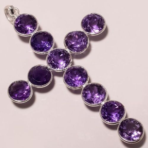 amethyst 9mm round cut stone shape cross pendant