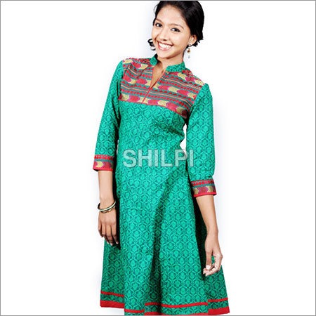 Emerald Green Anarkali Kurta - Cotton, Standard Sizes S-XXL | Light in Weight, Quick Dry, Washable, Embroidered Yoke