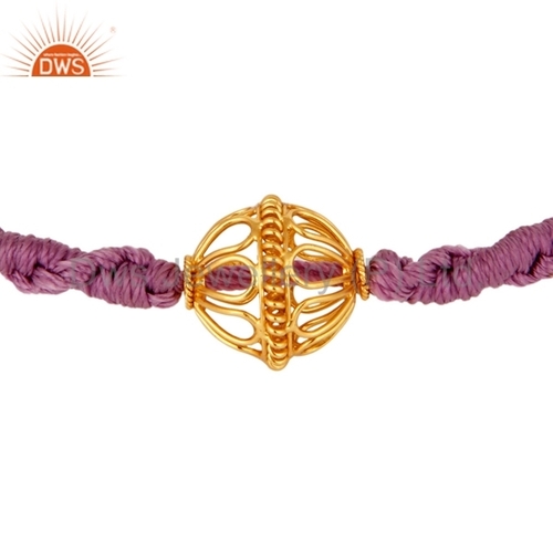 Solid 18K Yellow Gold Bead Macrame Bracelets