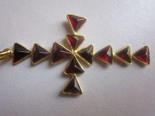 Maroon Natural Garnet 8Mm Triangle Cut Stone  Shape Cross Pendant 22K Gold Plated 