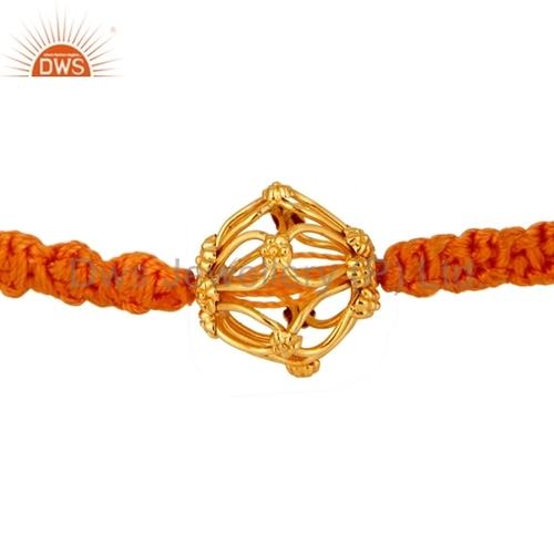 18K Yellow Solid Gold Bead Bracelet Macrame