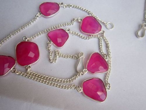 Pink Chalcedony 7pcs Connectors 18 Inch Ready To Wear Chain# Weight: 10-30 Grams (G)