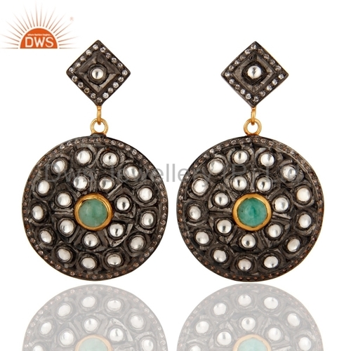 Zircon Natural Emerald Gemstone Disc Earrings Jewelry Gender: Women