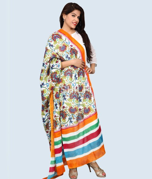 Cotton Hand Block Printed Multi Color Floral Dupatta - Cotton, Standard Size, Multicolor | Lightweight, Quick Dry, Washable