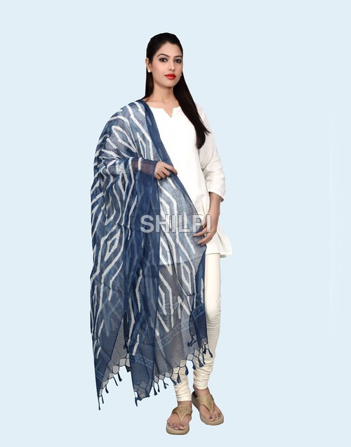 Cotton by Silk Kota Hand Block Printed Indigo Blue Dupatta - Cotton, Standard Size, Indigo Blue | Lightweight, Quick Dry, Washable