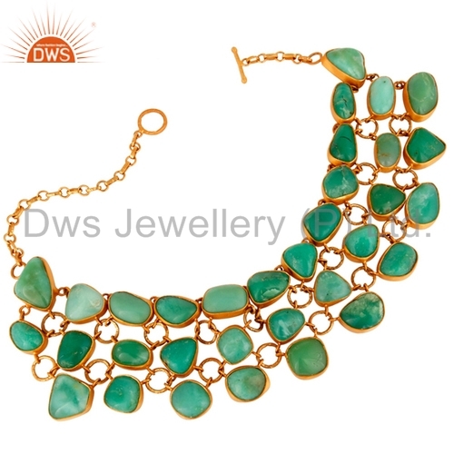 Chrysophrase Ultimate Chick Pattern Necklace - Chrysophrase and Gold, 16-18 Inches, Green | T-Bar Clasp, Irregular Stone, Elegant Design