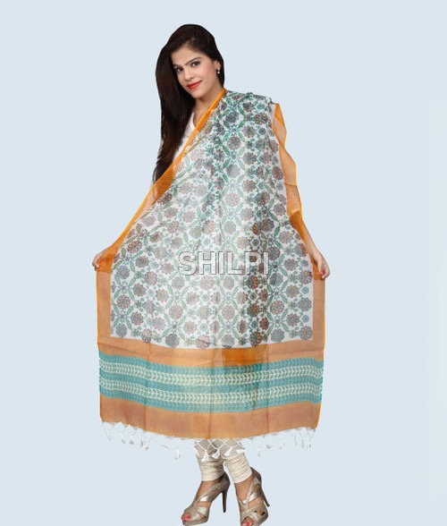 Kota Hand Block Printed Multi Color Dupatta - Cotton, Standard Size, Multicolor Floral Print | Light In Weight, Quick Dry, Washable