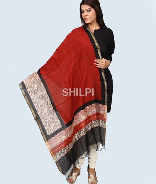 Quick Dry Chanderi Silk Hand Block Printed Dupatta