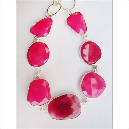  55 cts pink chalcedony 7pcs connectors 8 inch ready to wear bracelet 
