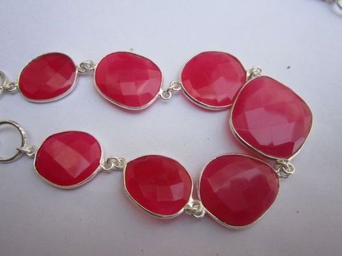  64cts pink chalcedony 7pcs connectors 8 inch ready to wear bracelet 