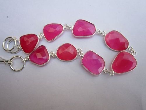  55 cts pink chalcedony 8 pcs connectors 8 inch ready to wear bracelet 