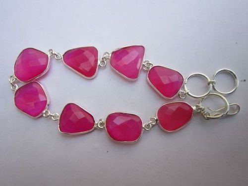  57 ctspink chalcedony 8pcs connectors 8 inch ready to wear bracelet 