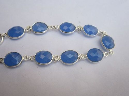  37 cts blue chalcedony 9pcs connectors 8 inch ready to wear bracelet 