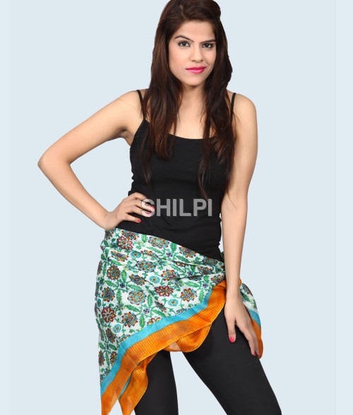 Chanderi Silk Scarf - Standard Size, Multi Color Floral Hand Block Printed | Lightweight, Quick Dry, Washable