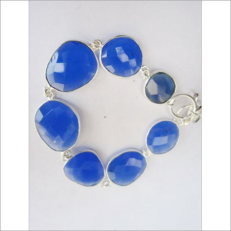 64 cts blue chalcedony 7pcs connectors 8 inch ready to wear bracelet 