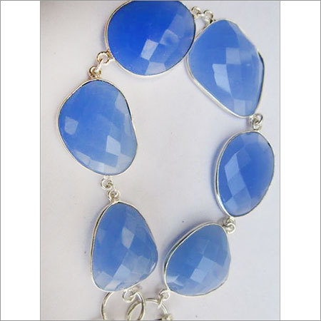 85 cts blue chalcedony 7pcs connectors 8 inch ready to wear bracelet 
