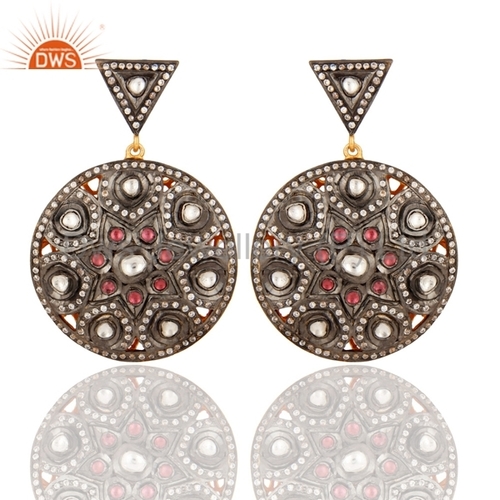 Rhodolite Garnet & Crystal Polki Sterling Silver Earrings