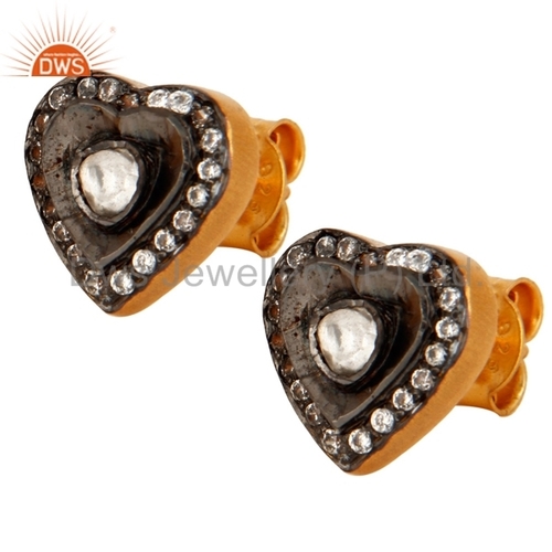 Crystal PolKi Sterling Silver Heart Earring